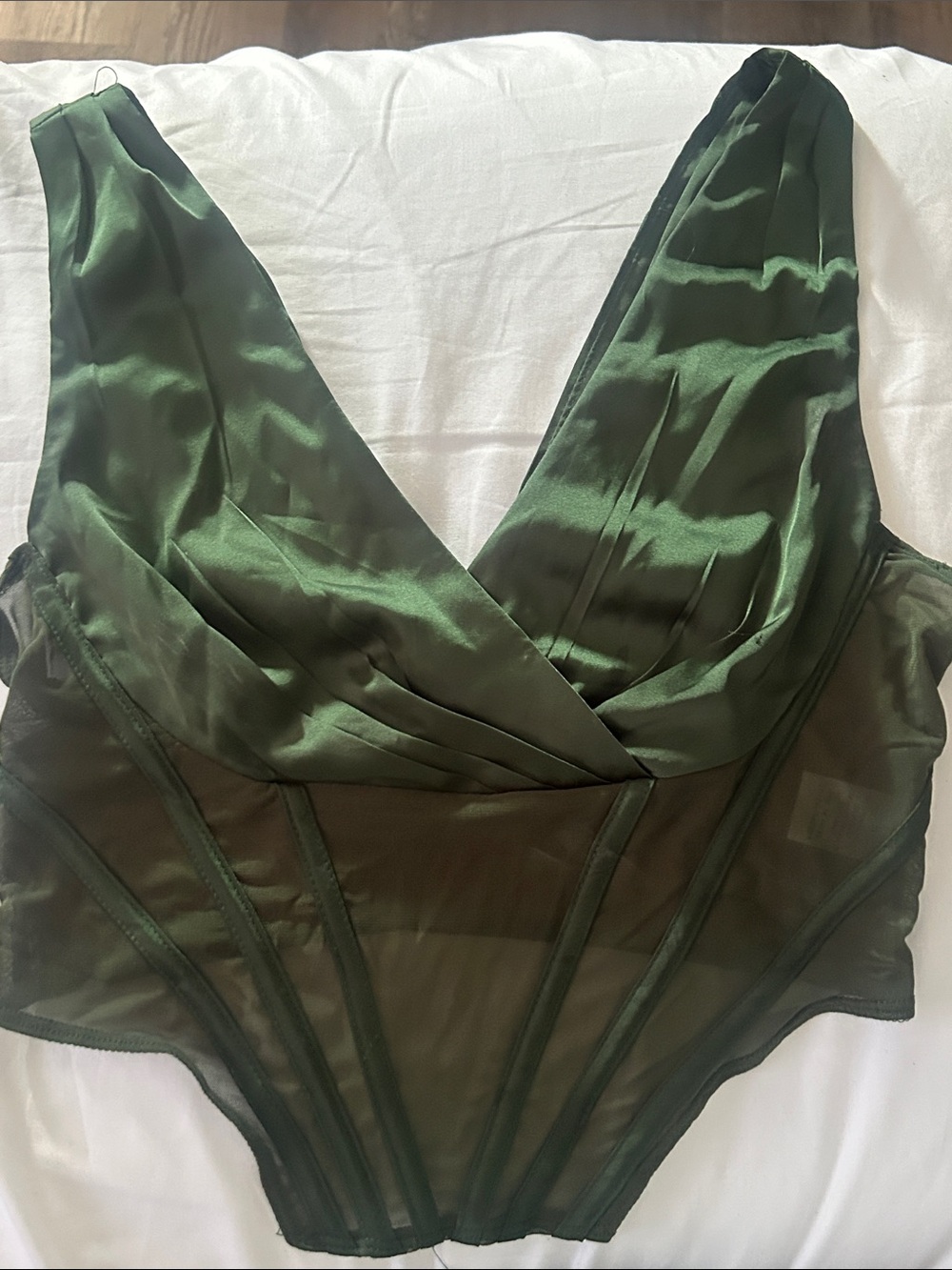 Fashion Nova Green Satin Mesh Corset Crop Top